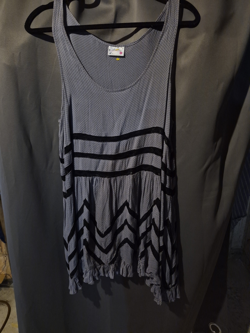 Gray Sleeveless Chevron Tank Dress with Ruffle Hem